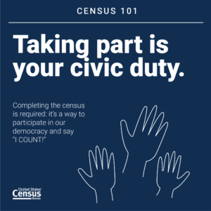 Hands raised and text "taking part is your civic duty"