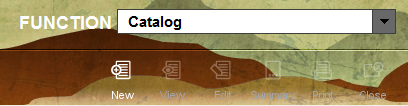 Screenshot of the Function menu with Catalog selected and the "New" button showing below.