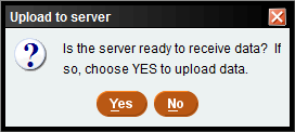 Upload to server process window asking if the server is ready to receive data.  Yes or no