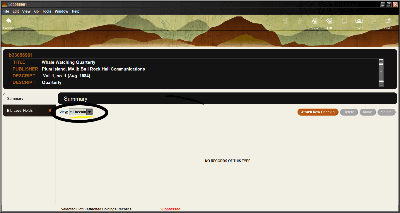 Screenshot of Summary tab with View menu changed to "Checkin"