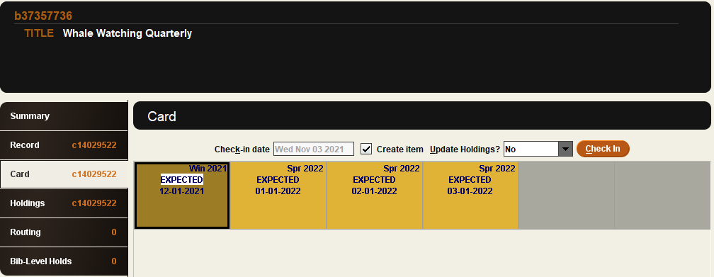 Screenshot of Checkin Card with no boxes received.