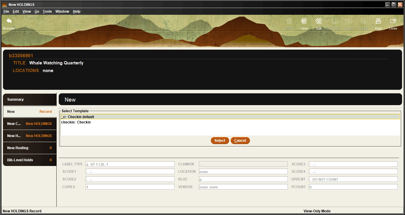 Screenshot of template selection screen.