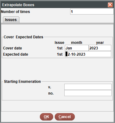Screenshot of extrapolate boxes window with cover date filled in.