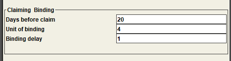 Screenshot of Claiming and Binding info with default fields left unchanged.