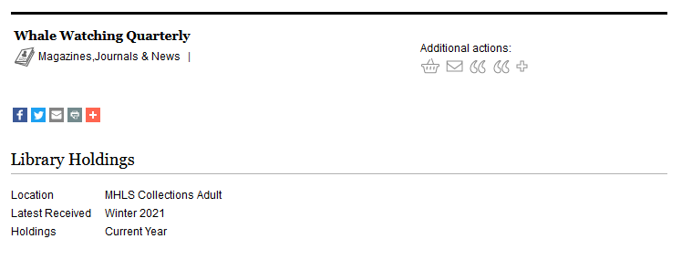 Screenshot of online catalog displaying library holdings.