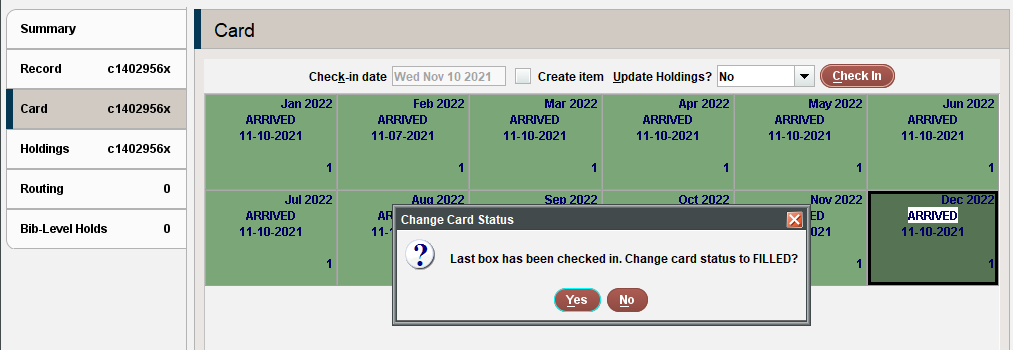 Screenshot of prompt received when checking in the last box of a Checkin card.