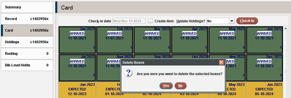 Screenshot of old, received boxes highlighted, and Delete Boxes prompt.