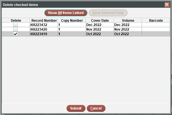 Screenshot of linked items attached to boxes that are to be deleted.