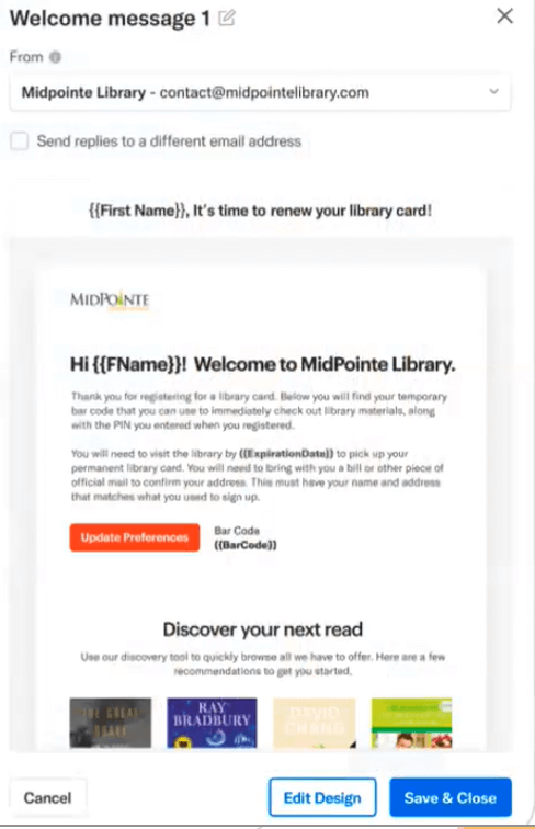 Screenshot of a LX starter welcome message example