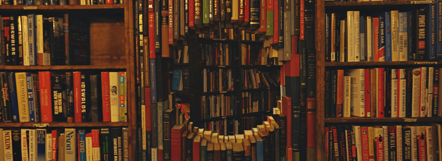 Books arranged to create a circle.