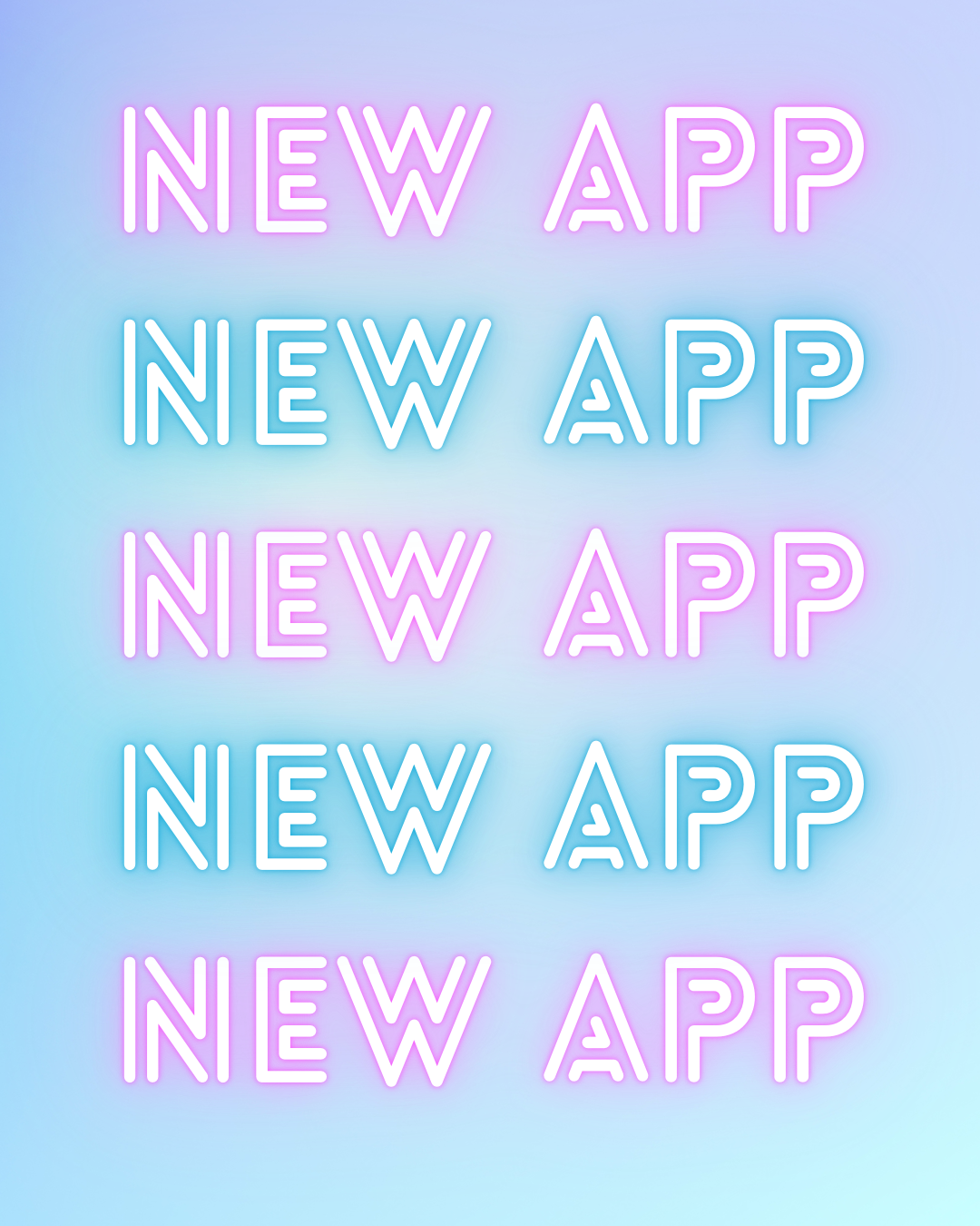 Graphic that says "NEW APP", alternating colors between pink and blue