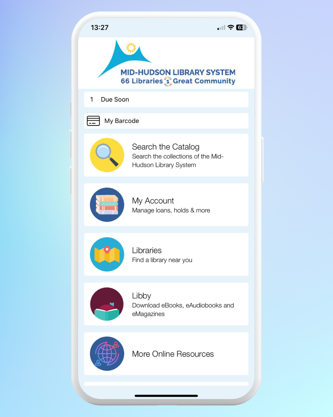 Mid-Hudson Libraries app example app homepage
