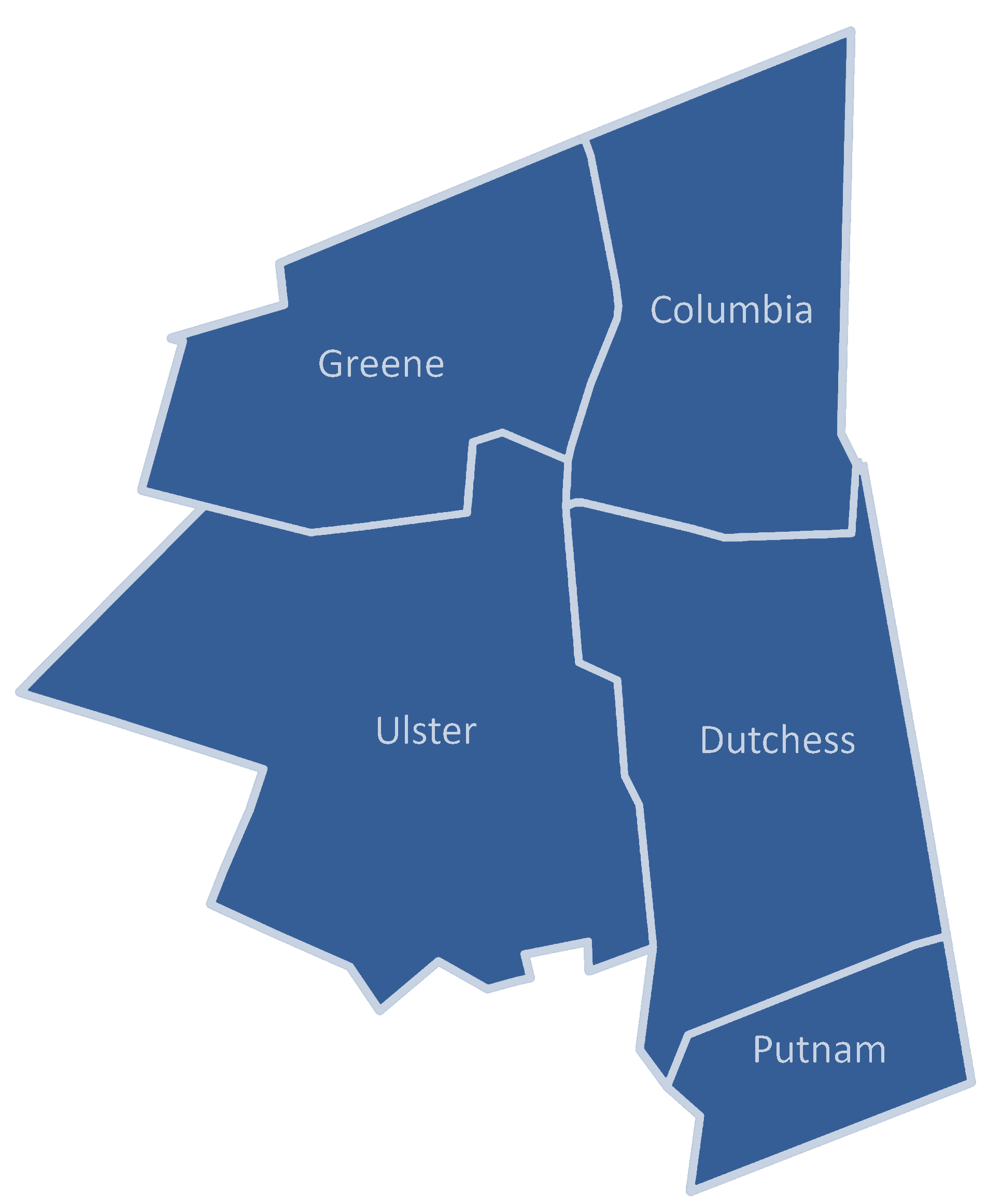 Map showing Greene, Columbia, Ulster, Dutchess and Putnam Counties.