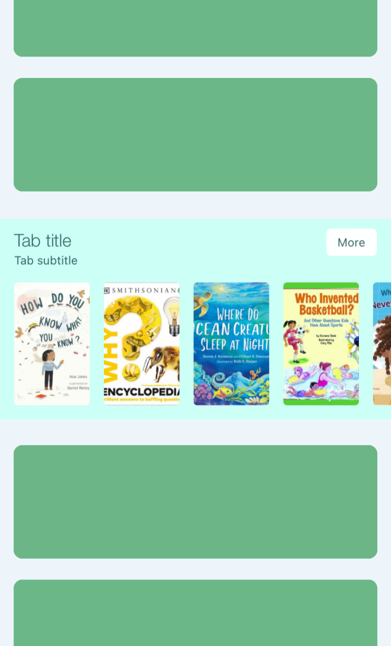 Screenshot of a book list carousel in an app mockup.