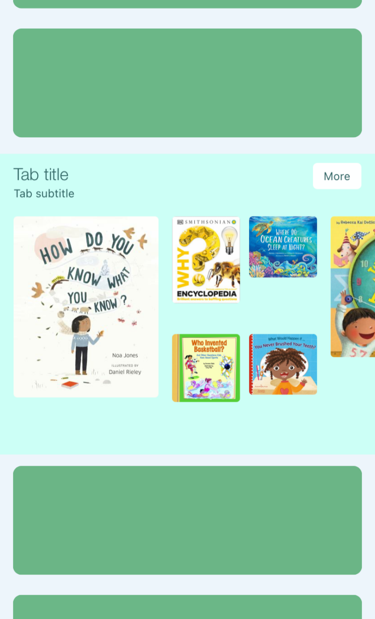 Screenshot of a book list carousel in an app mockup.