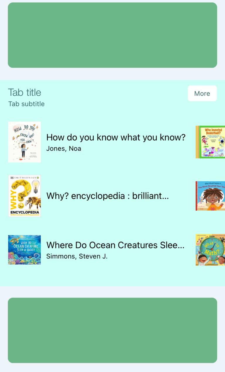 Screenshot of a book list carousel in an app mockup.