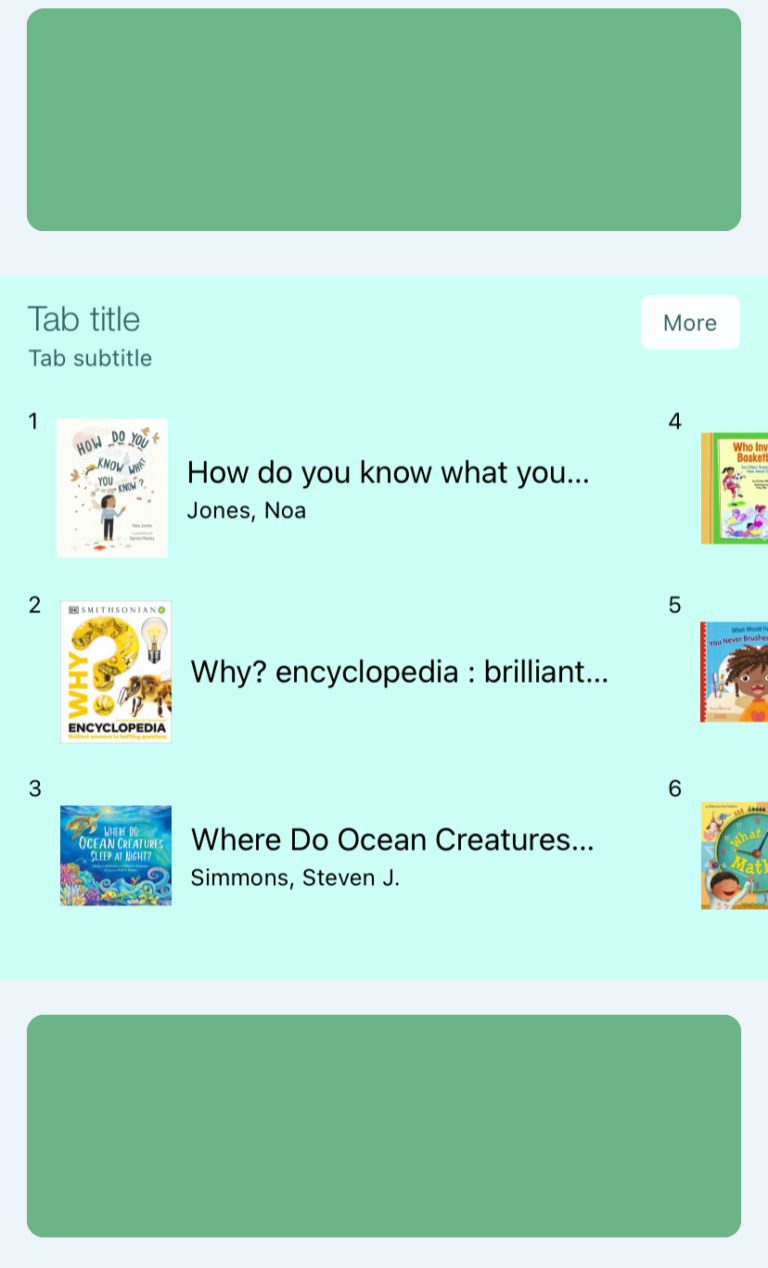 Screenshot of a book list carousel in an app mockup.