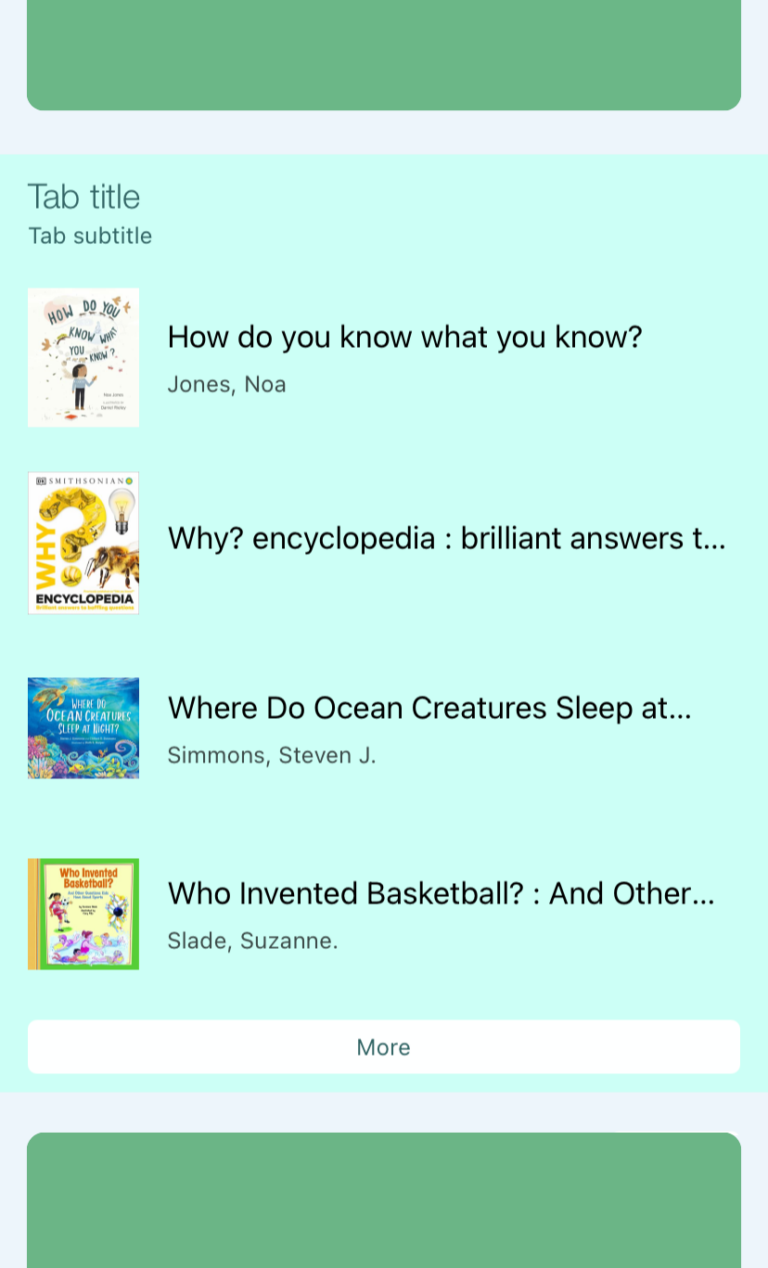 Screenshot of a book list carousel in an app mockup.