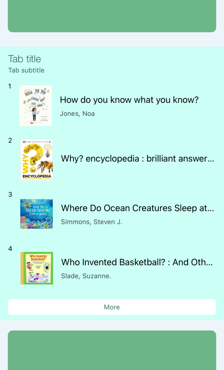 Screenshot of a book list carousel in an app mockup.