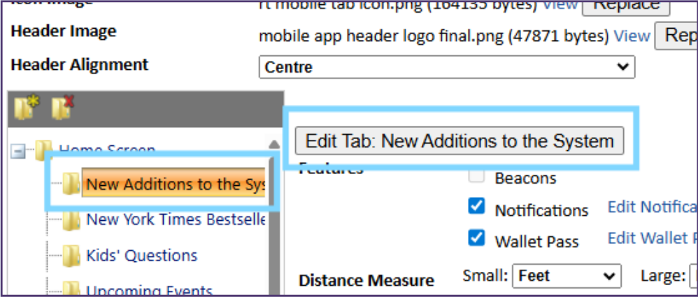 Screenshot of the patron app CMS with a folder and its corresponding edit button highlighted in blue.