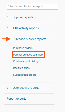 Screenshot of OverDrive Marketplace with "Purchased Titles Summary" highlighted.