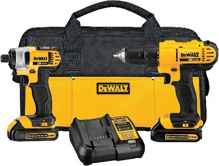yellow Dewalt cordless drill and impact driver kit