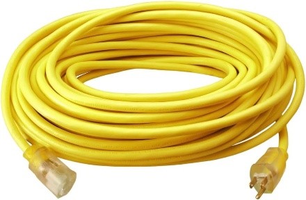 yellow extension cord arranged in a coil