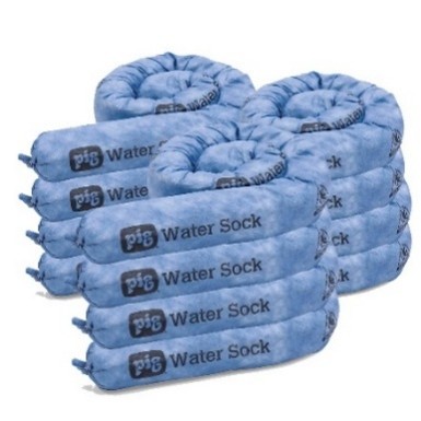 Rolled coils of absorbent water socks