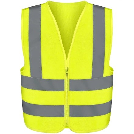 yellow safety vest with silver reflective stripes