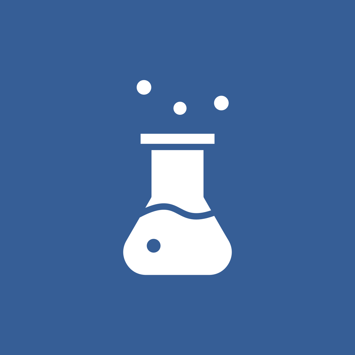 White icon of a test tube on a blue background