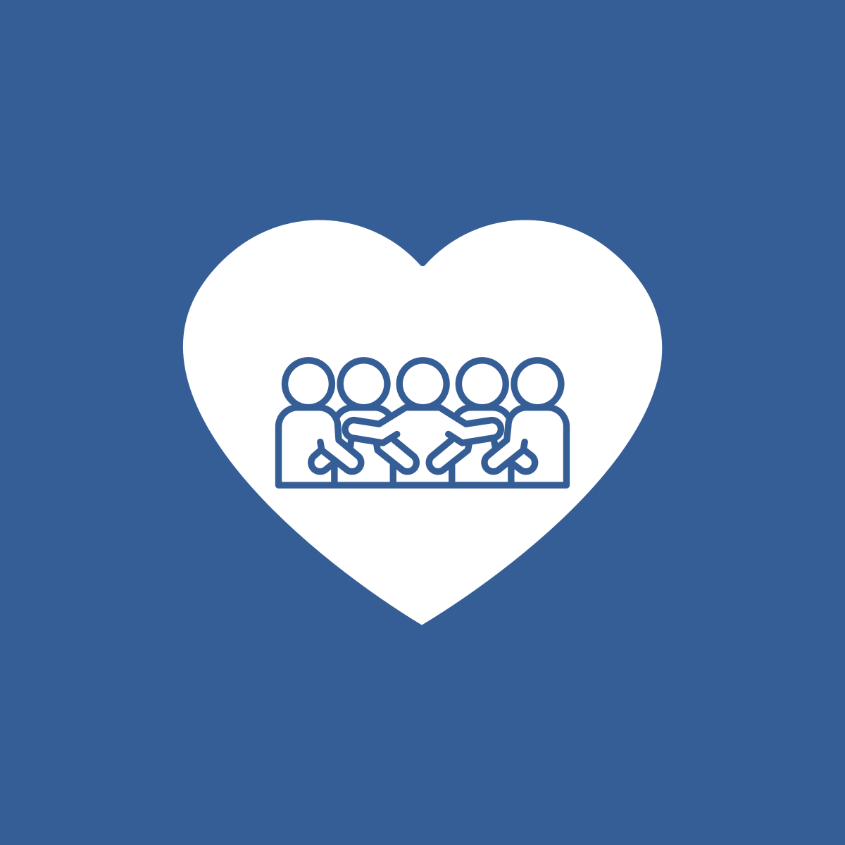 Icon of a heart with people linked arm in arm