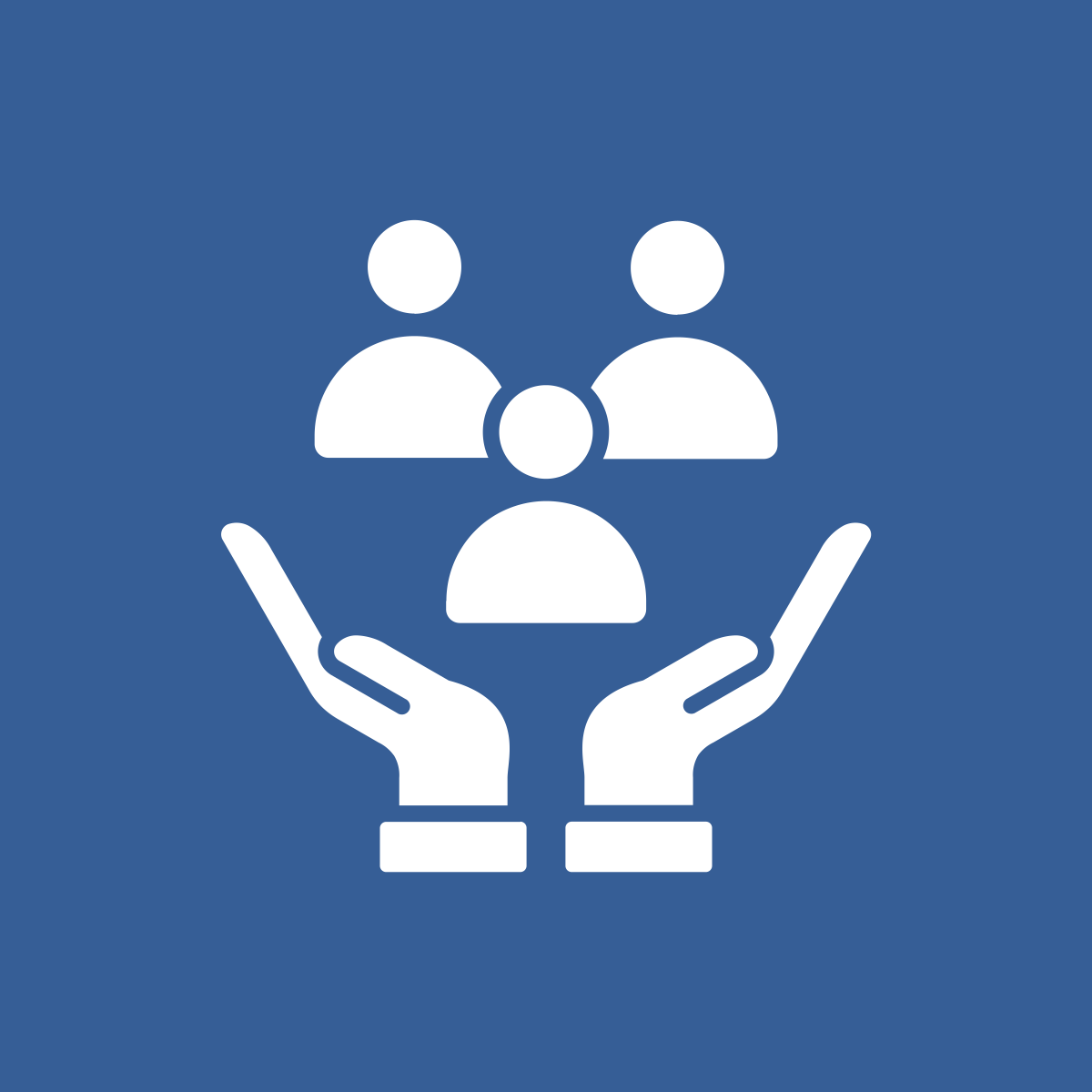 Icon of a pair of hands supporting icons representing people