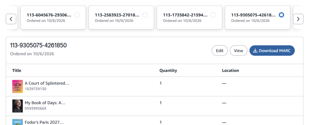 Screenshot of Amazon Order